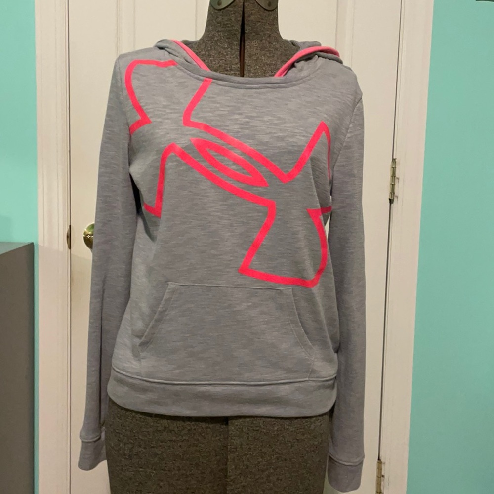 Grey and Pink Under Armour Hoodie